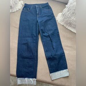 Dark Rinse Wide Leg Cuffed Jeans